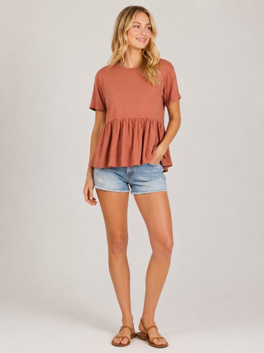 2/$30 American Eagle Babydoll Tee Short Sleeve Burnt Orange Large #A4067